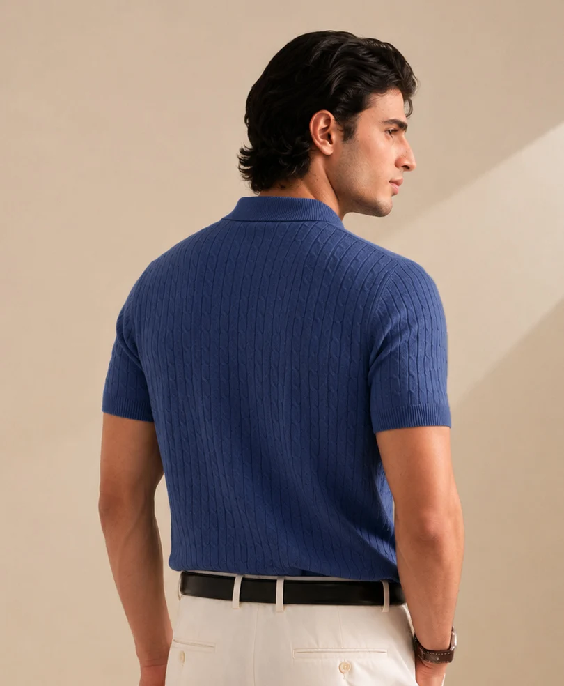 Pastel Blue Cable Knit POLO