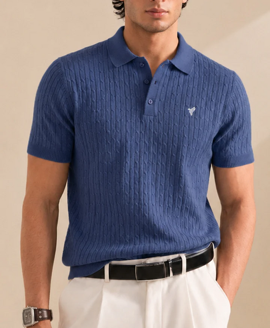 Pastel Blue Cable Knit POLO